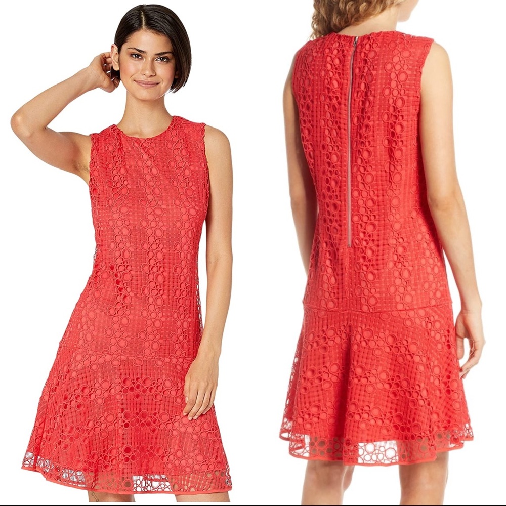 Sam Edelman Lace Sleeveless Drop Waist Dress Red 8